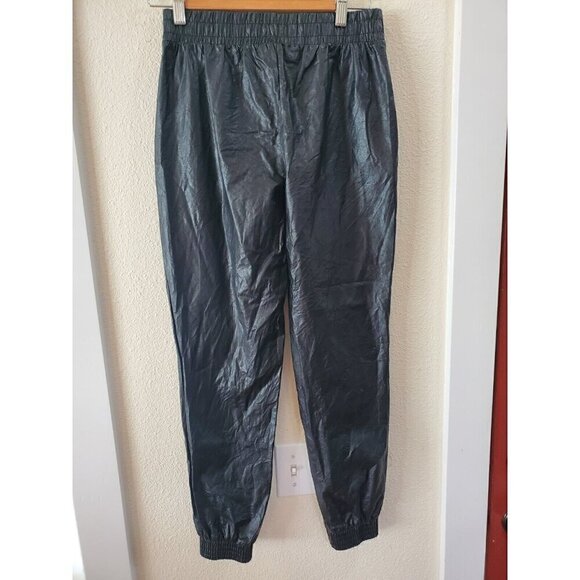 Black Faux Leather Joggers Womens Size Small Cuffed Elastic Drawstring Waist EUC - Picture 2 of 9